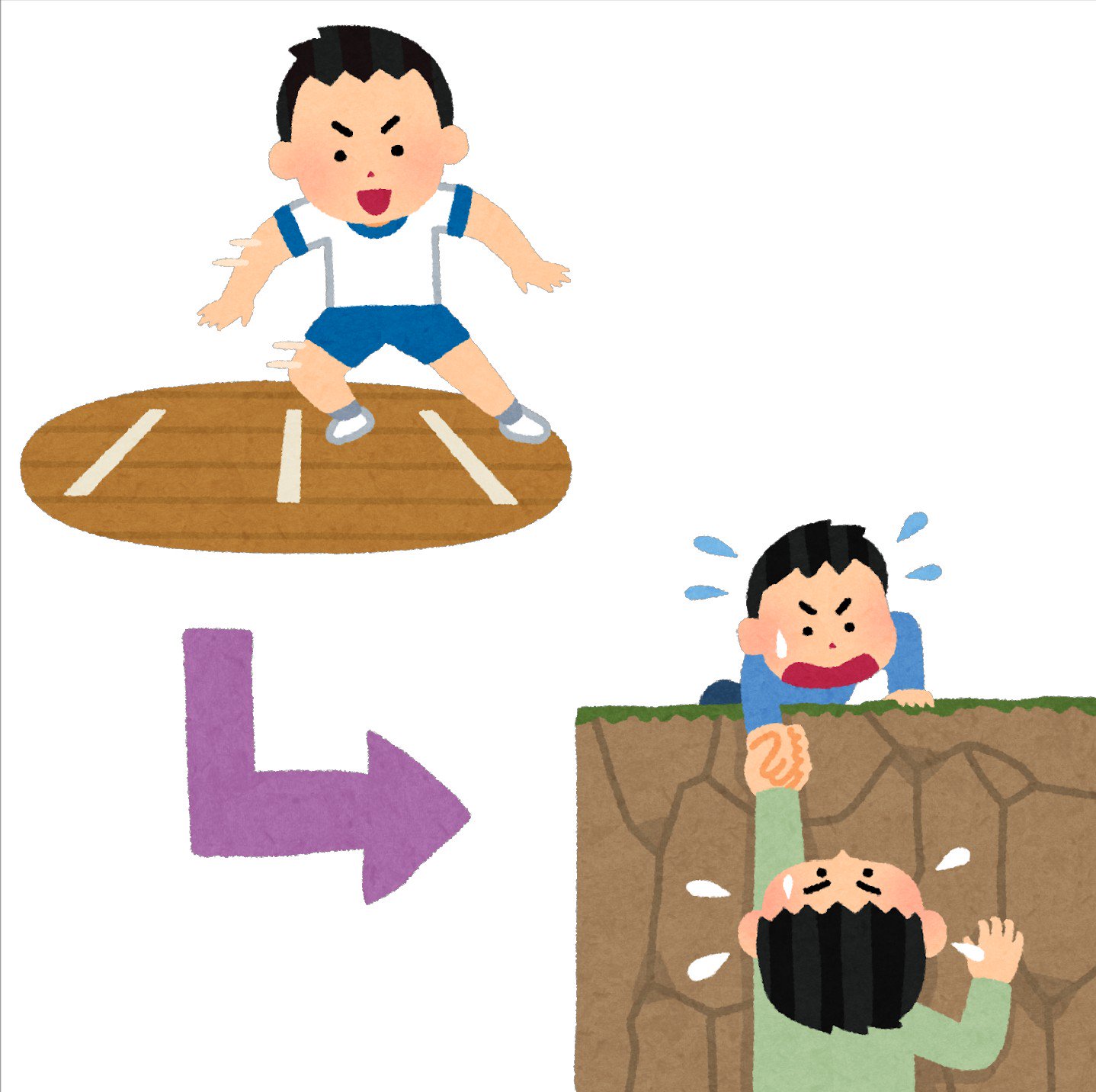 まいチクをいらすとやで再現 Twitter पर Dayukoume 再現難易度 使ったイラスト 3枚 反復横跳びのイラスト 男の子 矢印のイラスト 直角 崖から落ちそうな人を助ける人のイラスト まいにちチクショー T Co Iaaz64fop7 Twitter