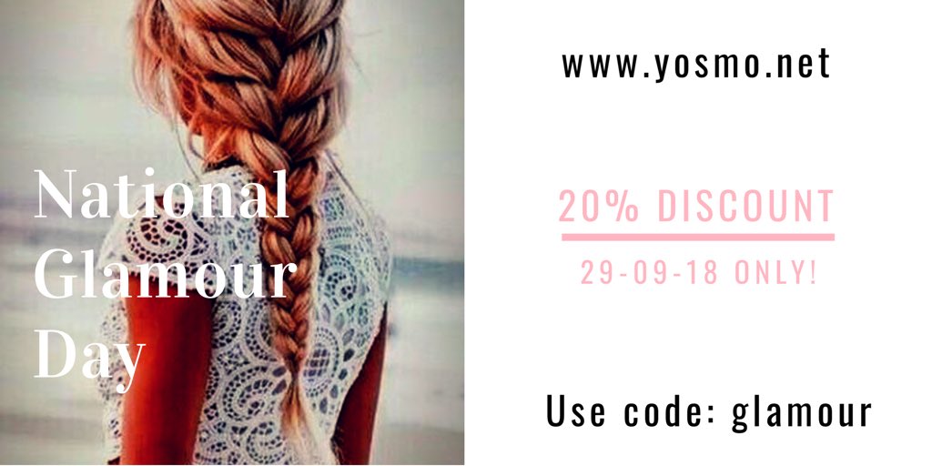 yosmo's tweet photo. Celebrate National Glamour Day with us! Get 20% discount on your entire order TODAY ONLY! Use code: glamour. https://t.co/1FLZLzOM7Y https://t.co/WZRk641x0b