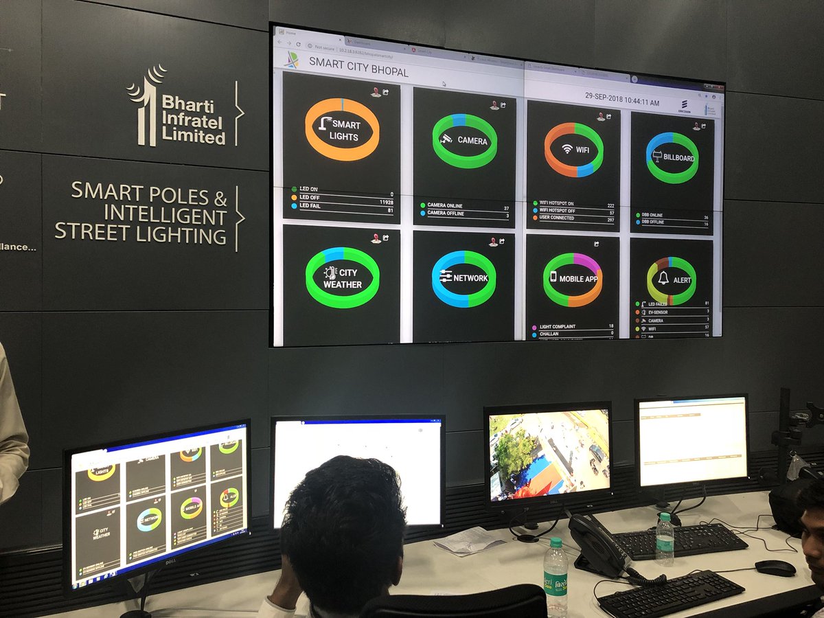 amitabhk87's tweet photo. Visited the Integrated command &amp; Control centre in Bhopal Smart City today. Vast no of public services have been linked to this. Amazing to see how use of technology in Smart city projects is bringing efficiency &amp; changing lives of citizens in India. Gr8 work done by MP Govt ! https://t.co/iU9fho7I9P