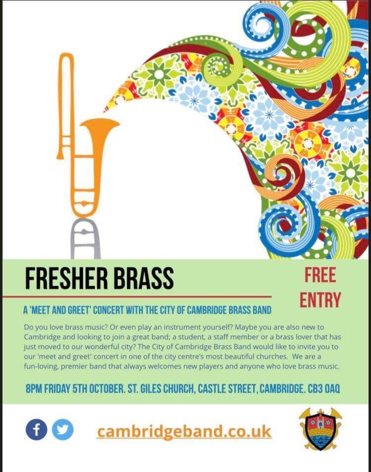 New to Cambridge? Brass anorak? Love music? Town and gown meet and greet this Friday...