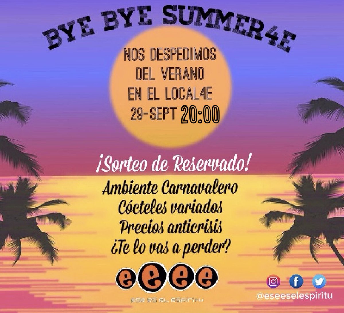 EseEsElEspiritu's tweet photo. Hoy!
Bye Bye Summer4e + RealMadrid -Atlético
En el #local4e a partir de las 20:00! https://t.co/TMonWT6br4