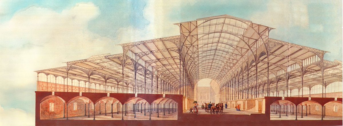 kreuzberged's tweet photo. 1st #Berlin market hall opened #OTD 1867 in Karlstr/Schiffbauerdamm. Des. by F.#Hitzig it was a private enterprise to improve hygiene in food sales & to dam traffic (food delivery clogged streets already then). It went bankrupt 04.1868 as stalls were too expensive to rent. https://t.co/DnyKA9n8y9