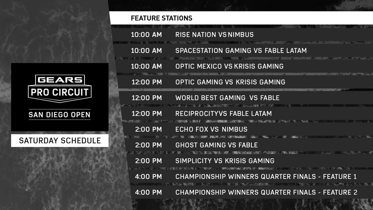 GearsEsports's tweet photo. That's a wrap on Day 1 here at #GearsSanDiego! We had some impressive matches, plays... and it will only get better. Updated brackets and schedule:

➡️ https://t.co/lGXZmproDQ

Check the schedule for tomorrow's action-packed day, starting at 10 AM PST: https://t.co/EQudhUZfly