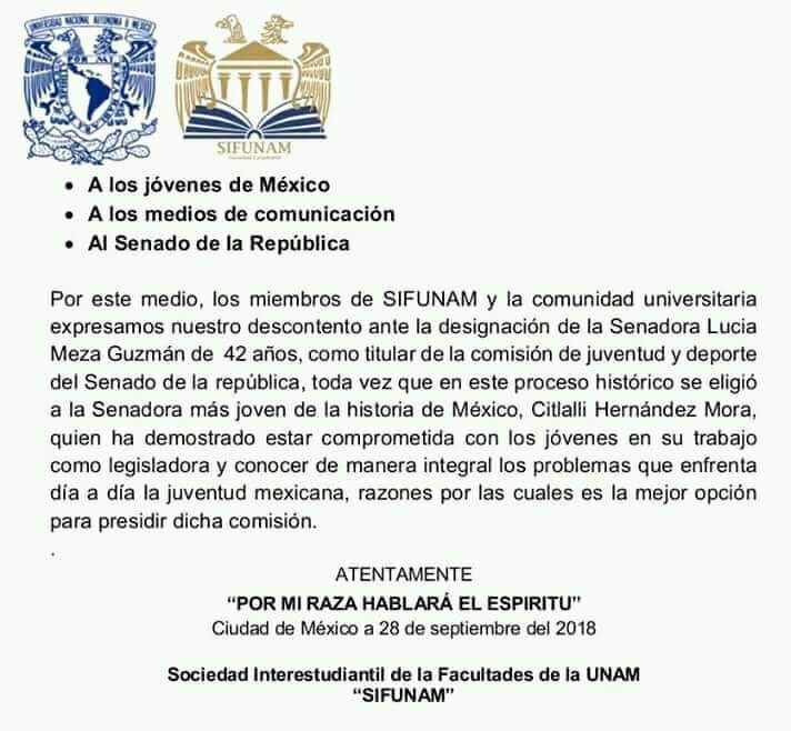 Luis_Colin1's tweet photo. SIFIUNAM se suma al respaldo a Citlalli Hernández como Presidenta de la Comisión de Juventud y Deporte en el @senadomexicano. 
¡Enhorabuena! https://t.co/MojKMUaFUV