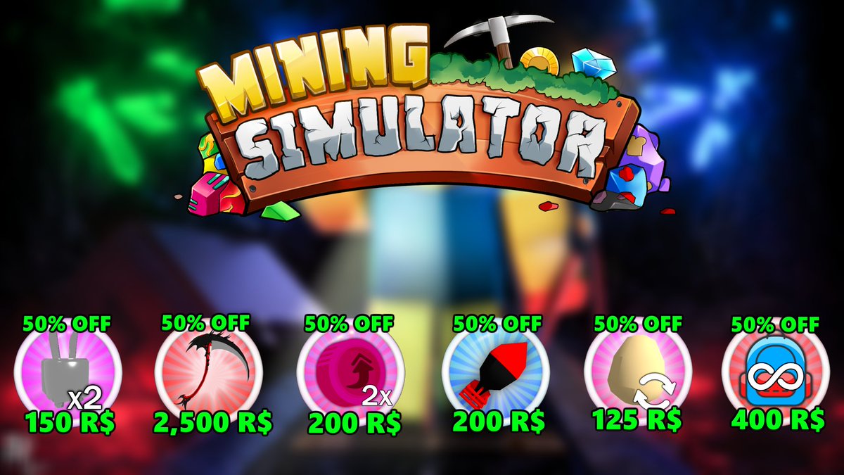 Isaac On Twitter Huge 50 Off Sale On Mining Simulator Ends 10 06 Mythical Scythe 2x Shiny Chance 2x Tokens Nuke Auto Egg Equip Infinite Backpack - mining simulator roblox mythical eggs codes