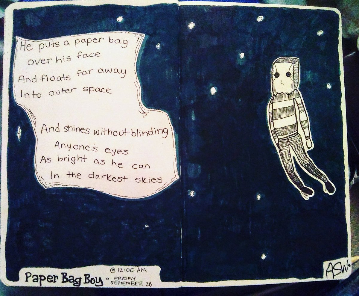 Flying_armchair's tweet photo. Paper Bag Boy // September 28 2018
#poetry #electricarmchair #art #drawing #sketchbook #space #flying #bright #rhyme #writing https://t.co/BlJSRj7exN