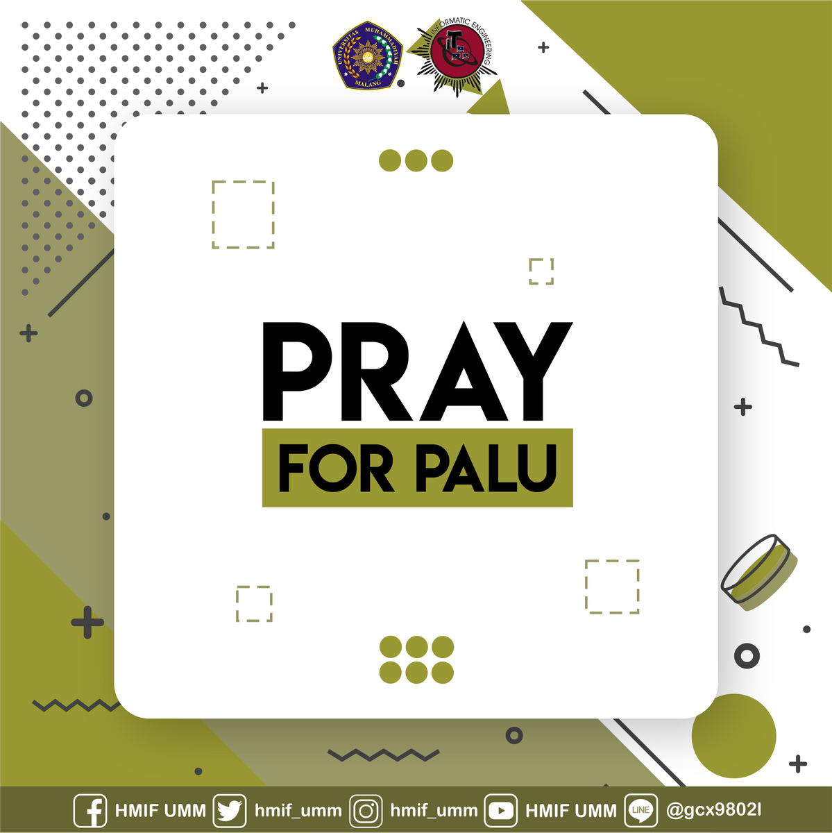 hmif_umm's tweet photo. ➡️[PRAY FOR PALU]⬅️
Inna lillahi wa inna ilaihi raji'un
(28/09/18)Kemarin telah terjadi gempa bumi berkekuatan 7,4 SR dan tsunami yang diperkirakan 4 meter yang terjadi di Kota Palu, Kabupaten Donggala. Kita doakan untuk sodara kita disana diberikan keselamatan dan kesehatan https://t.co/51HaeuWU14