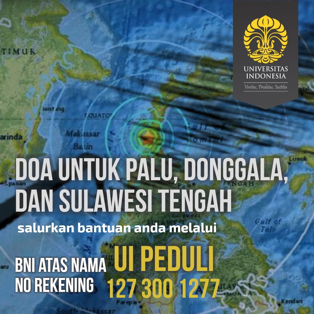 sarasdewi's tweet photo. Penderitaan ini dipikul bersama. Palu bertahanlah. Kawan-kawan dapat menyalurkan bantuan melalui UI Peduli @drpmUI #UIPeduli https://t.co/Z4DkS6P2Bc