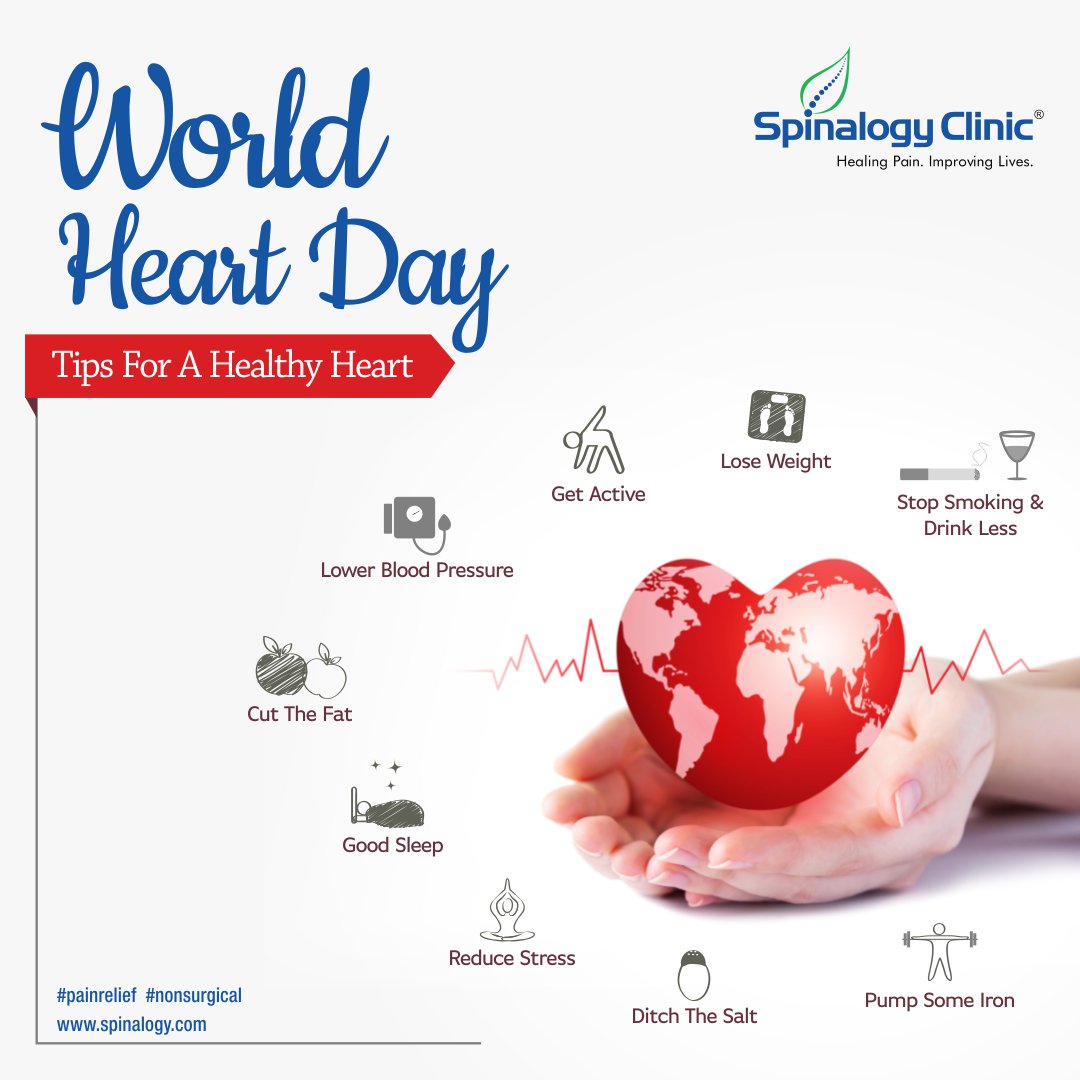 spinalogy's tweet photo. This World Heart Day, Take some time to take care of your Heart by following these tips Daily!
#SpinalogyClinic #WorldHeartDay #ChronicPain #Orthopaedic #PainRelief #InjuryPrevention #HealingPainImprovingLives #NonSurgical #Technology #Posture #Spine #SideEffects #SurgeryLess https://t.co/GOJvIXfI2I