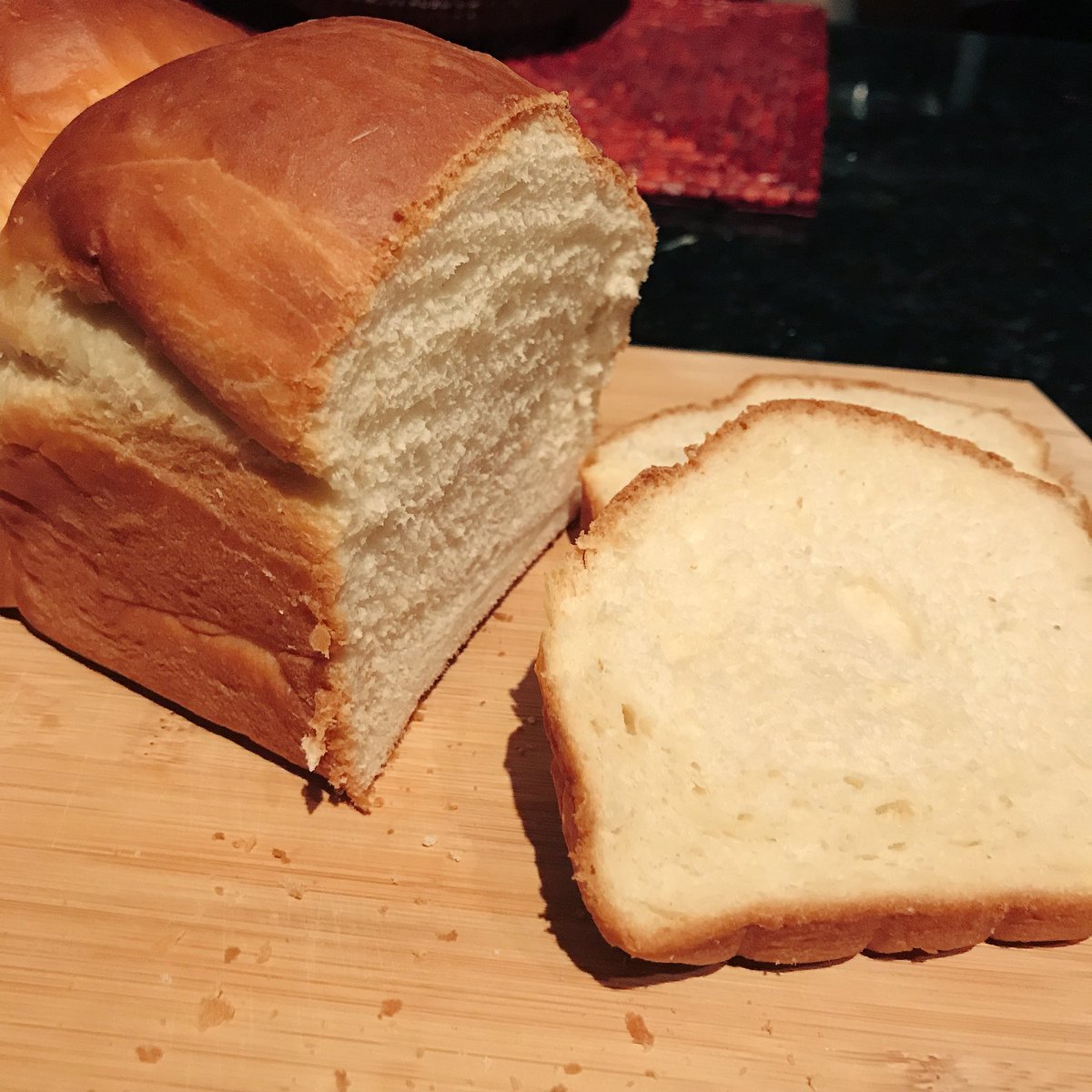 Bread #15: Japanese Milk Bread. This is an exceedingly soft (almost Wonder Bread soft but not to that weird extent) bread. It’s also comparatively fast. I did one 60-ish minute rise and one 30-ish minute rise. It has a really mild flavor.