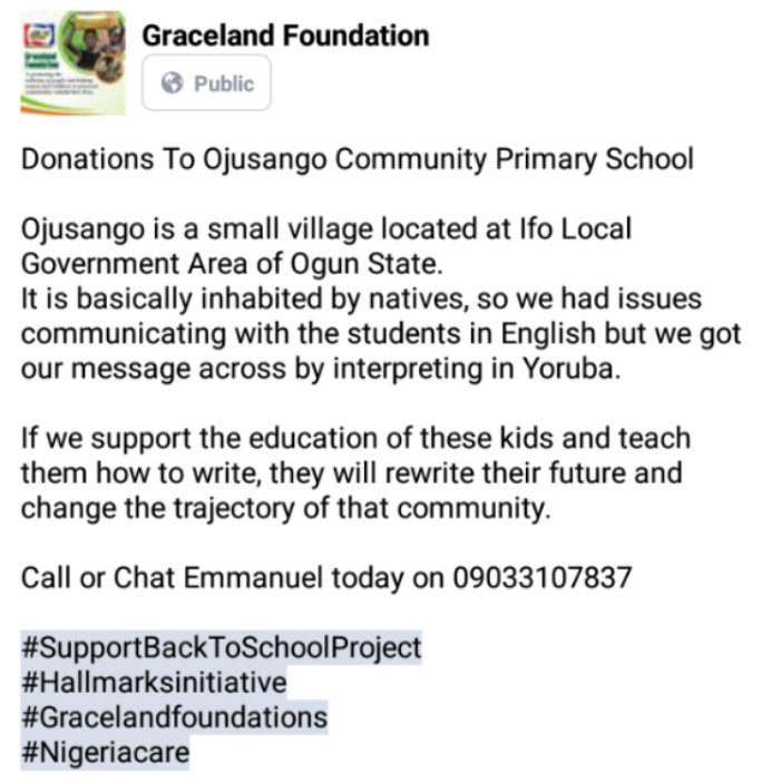 Graceland_ng's tweet photo. Ojusango is a small village located at Ifo LGA of Ogun State where Education is at its worse @UNICEF_Nigeria if we support the education of kids there and teach them to write,they will rewrite their future and change the trajectory for that community.
#SupportBackToSchoolProject https://t.co/AWvzUnvhN8