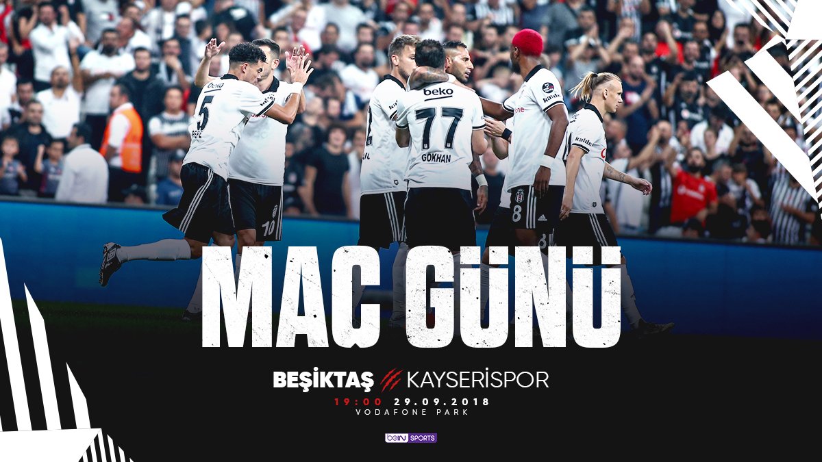 📣 Bugün #BeşiktaşınMaçıVar!
🏆 Spor Toto Süper Lig 7. Hafta
⚽ Beşiktaş 🆚 Kayserispor
📍 Vodafone Park
🗓 29.09.2018
⏰ 19.00
📺 beINSports
🦅 #Beşiktaş