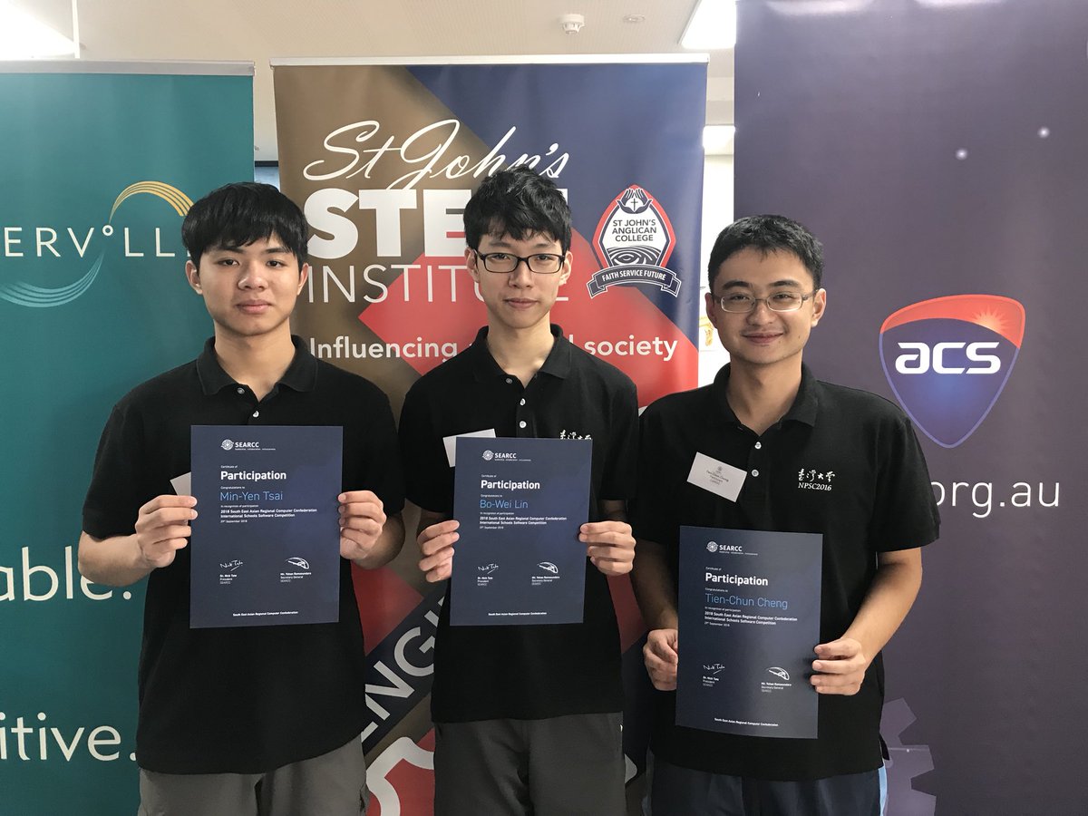 The winners of the #SEARCC International Schools Software Competition 2018. 🏆

The ISSC is a great way to students from different economies to experience another culture, network and learn from each other.

Congratulations to the #CSROC team. 🇹🇼 💻

#ISSC2018 #Brisbane☀️