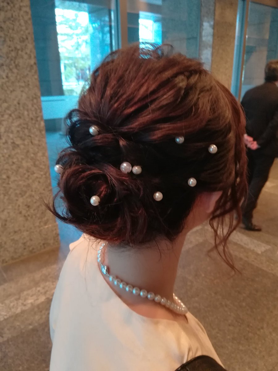 野島キウイ בטוויטר 結婚式のヘアアレンジ パールピンと波ウェーブ