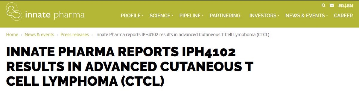 InnatePharma's tweet photo. @InnatePharma reports #IPH4102 results in advanced Cutaneous T Cell #Lymphoma (CTCL). Oral presentation on data with longer follow-up of dose escalation patients and new data from cohort expansion in the Phase I study at the @EORTC CLTF 2018 Meeting  
https://t.co/SY7LVt3d4l https://t.co/wzcEtIdd95