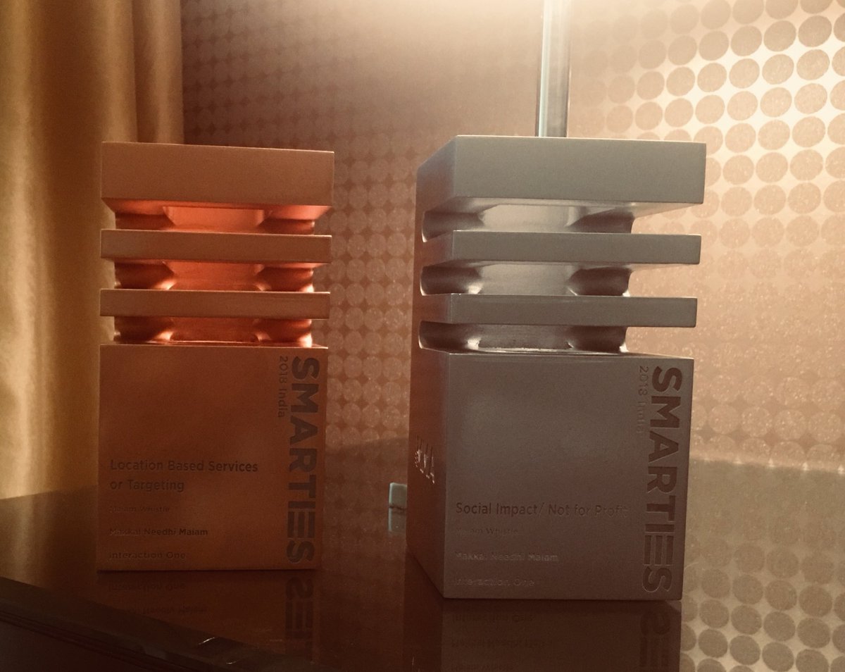 PONHXBEAR's tweet photo. Maiam Whistle App has won 2 @MMA_APAC  Smarties India 2018 awards: Silver in Social Impact category/Not for  Profit &amp;  Bronze in Location Based Category. It’s a 1st of it’s kind  honour for a Political Party.I thank our Champions who are doing good  work with @ikamalhaasan https://t.co/s3RBolEqWb