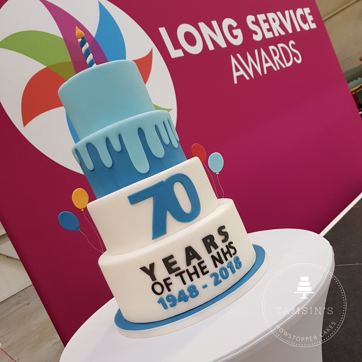 TamsinAFoster's tweet photo. A full view of the #NHS70 cake that I made for yesterday's @sathNHS Long Service Awards. #sathVIP #Showstoppercakes #Shropshirecakes #proud #NHS https://t.co/MlMDqMybu7