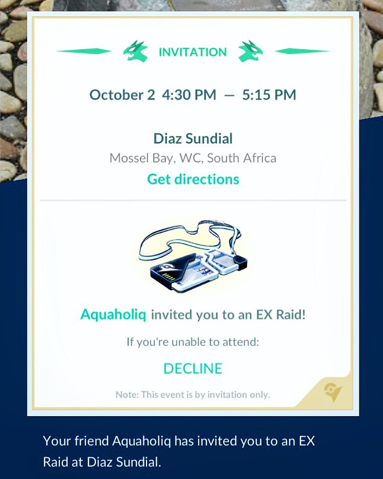 AwkwardCookie93's tweet photo. PoGo friends are amazing!! Super excited for this!! π€©π€© #Deoxys here I come πͺπͺ wish me luck ππ
@PokemonGoApp
#Pokemon #PokemonGO #EXRaid #EXInvite #PokemonGOfriend https://t.co/M3Mmt74MWq