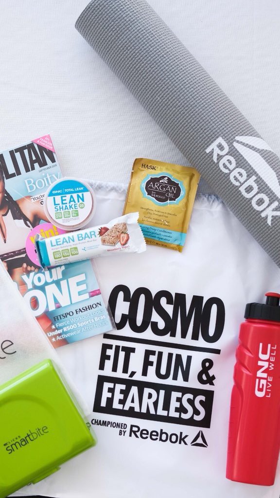 GNC_SA's tweet photo. Check out the awesome goody bags from the #COSMOFit event this morning 😍 #TotalLean #HealthySnacks #Fitness https://t.co/smhUqjnn2N