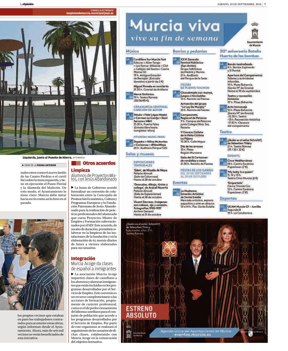 Luz ver­de a una nueva  actuación del pro­yec­to Mur­cia Río. ‘Las Te­rra­zas del Río’ un Jardín ar­bo­la­do de 4.200 m2 que volve­rá a unir la ciudad con el Se­gu­ra me­dian­te un suave talud que nos conectará directamente con la mo­ta del río des­de el Jardín Chino.