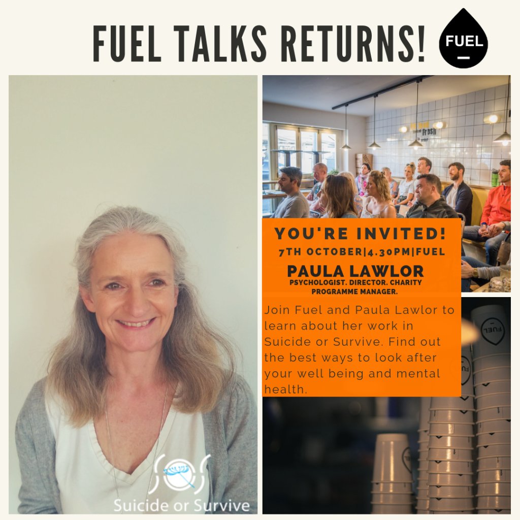 fuelfoodcafe's tweet photo. Fuel Talks returns! With Paula Lawlor an amazing person and psychologist who works with mental health charity Suicide or Survive!
Join us on Sunday the 7th of October at 4.30pm & learn how we can all improve our mental health and wellbeing π§
#FuelFoodCafe #FuelTalks https://t.co/DKRR888Q4o