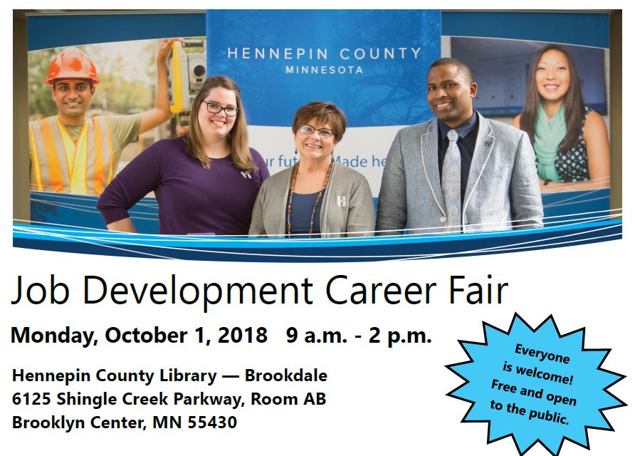 HennepinJobs's tweet photo. Join us on Monday from 9 a.m. - 2 p.m. at the Brookdale Library for the Hennepin County Job Development Fair. https://t.co/7ul49Hle0j @hennepin https://t.co/vguUFjt5en
