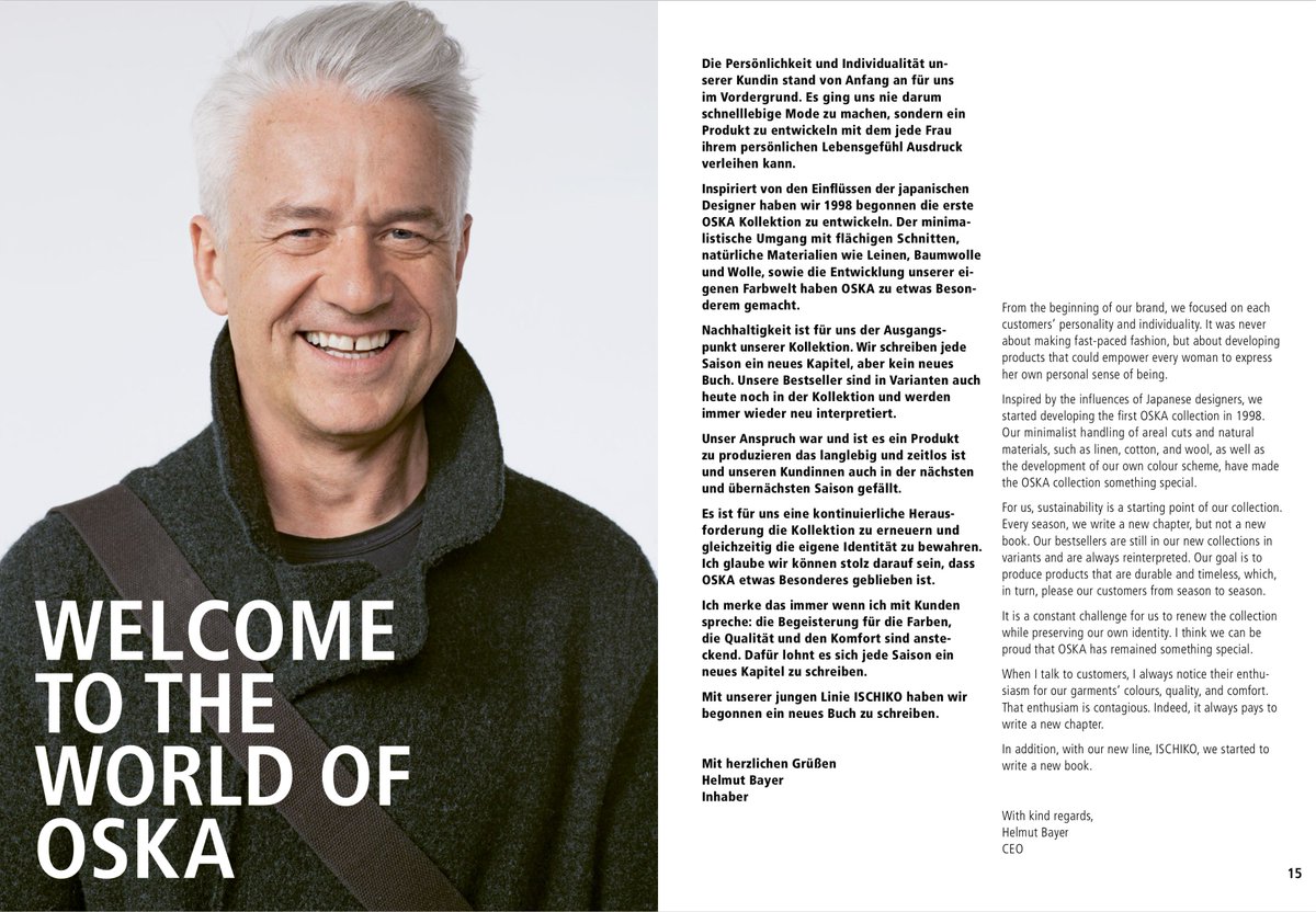 'WELCOME TO THE WORLD OF OSKA'
Helmut Bayer, CEO

Shop online: uk.oska.com