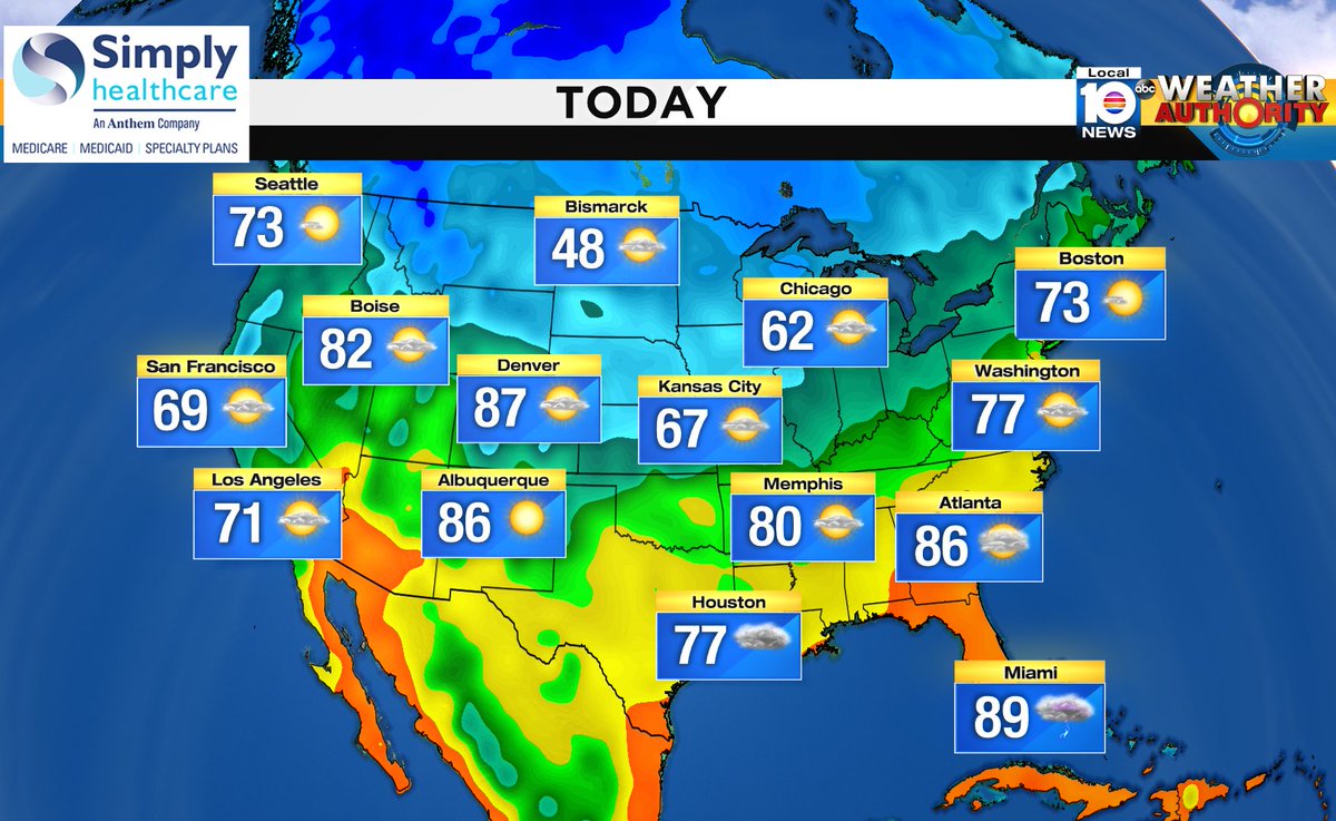 Here is the national forecast for today Presented by Simply Healthcare https://t.co/c16OFmxheY