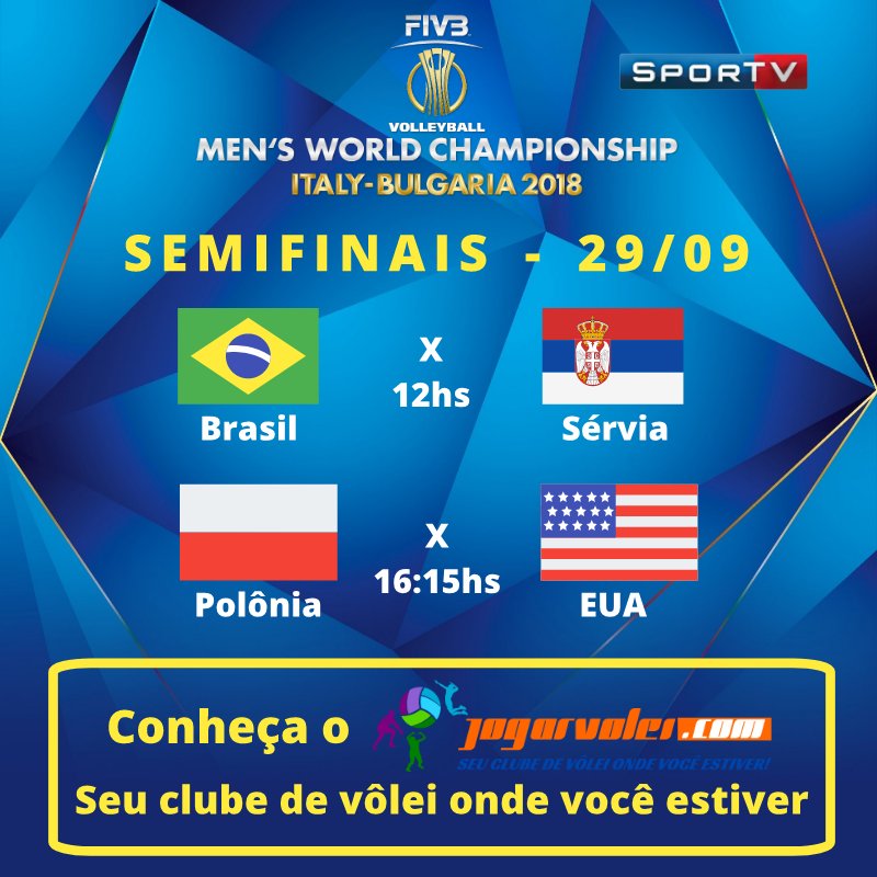 jogarvolei's tweet photo. Brasil veio crescendo na competição e agora estamos nas semis!
Sérvia está jogando bem mas vamos para cima deles!!! Sou mais 🇧🇷!
#Volei #Voleibol #CBV #FIVB #Volley #Volleyball #FIVBMensWCH #VolleyballWCHs #beachvolley #beachvolleyball #voleinosportv #voleidepraia #voleideareia https://t.co/rcVwq4EWxG