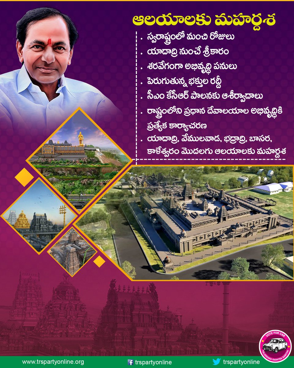 BRSparty's tweet photo. స్వరాష్ట్రంలో ఆలయాలకు మహర్దశ. https://t.co/Ef3u3eJeto