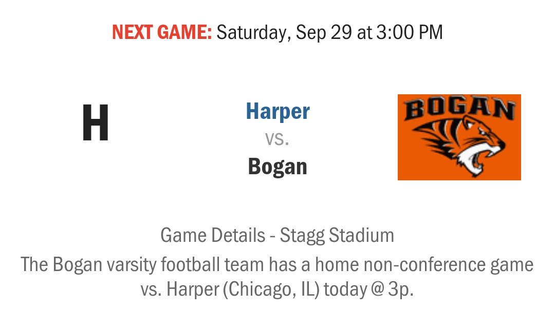 BoganFootball's tweet photo. Gameday 
Bogan vs Harper
3pm @Stagg stadium 74 and Morgan https://t.co/qDJiyu4kAS
