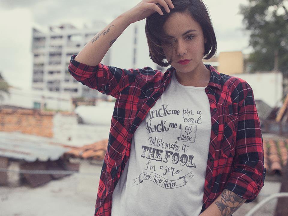 braverthan's tweet photo. #UKGiftHour: The Fool T-shirt, screen-printed from a hand-lettered design featuring lyrics from "The Hangman's Waltz" #TheFoolEP π https://t.co/bmmL4WwBAi https://t.co/U88GJlkTKR