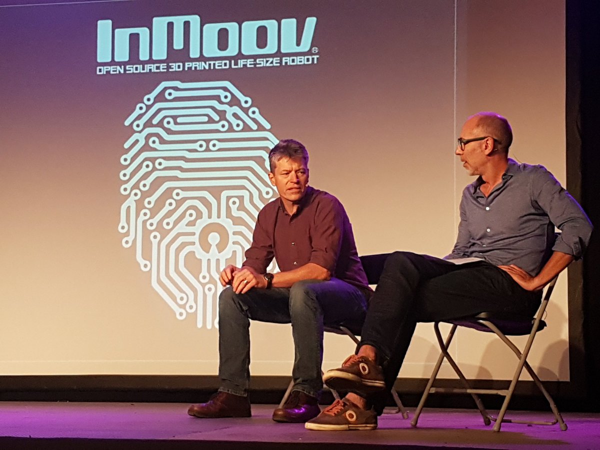 Walrusklasse's tweet photo. @InMoov and @myrobotlab at stage  on #MFE2018 in Eindhoven, Netherlands. Great to see these great guys together. https://t.co/lYV3e6yEPD