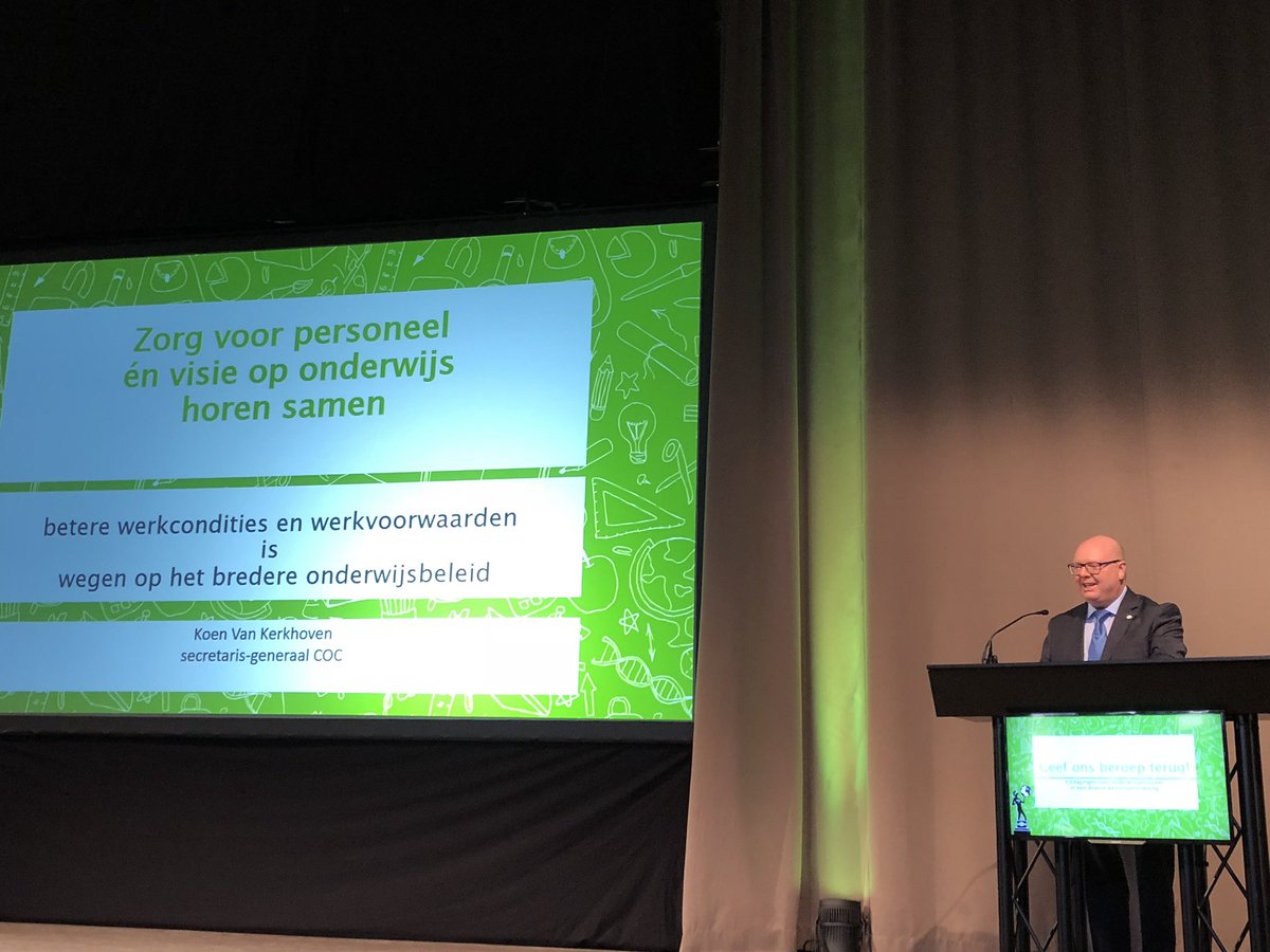 pxlcoc's tweet photo. Koen Van Kerkhoven: Zorg voor personeel en visie op #onderwijs horen samen. Betere werkcondities en werkvoorwaarden is wegen op het bredere onderwijsbeleid https://t.co/7DDiKO4fvT #coc18 #COCcongres https://t.co/ZNfL4HWrTZ
