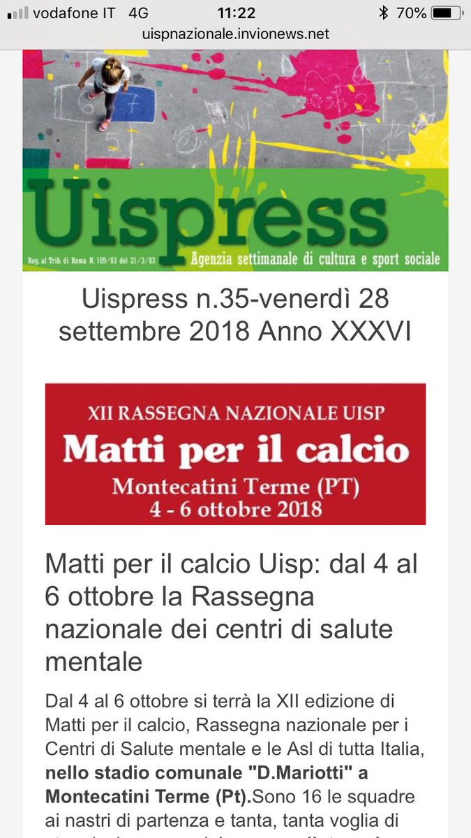 Uispress's tweet photo. Ecco @uispress di qiesta settimana: in primo piano #MattiPerilCalcio - #Agente0011 #Missioneinclusione - Olimpiadi ‘68, proteste e T.Smith - #70anniUisp a Bologna: il resoconto di un giorno speciale - #Nuoto #Ciclismo https://t.co/EQgro9uZGb https://t.co/LHIgKxy6A1