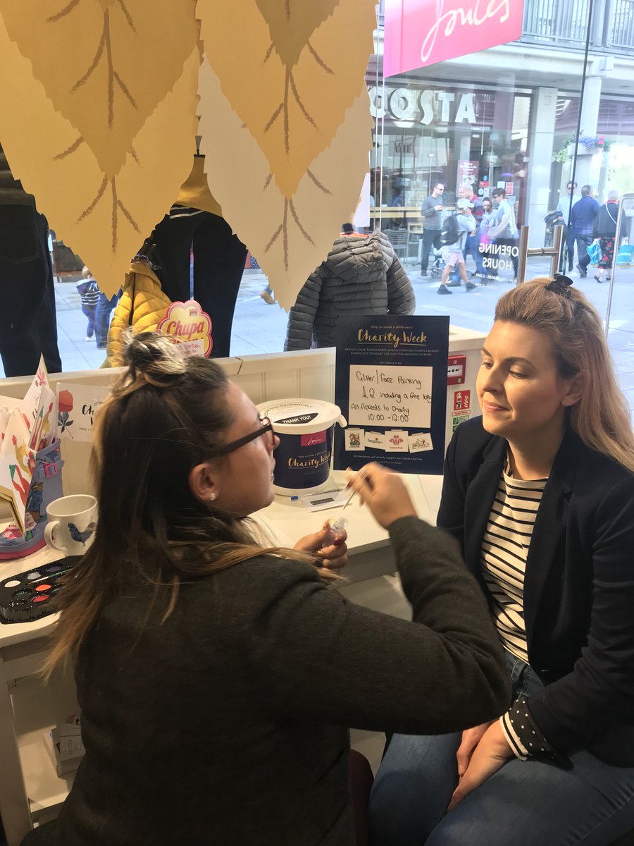 JoulesBuryStEd's tweet photo. It's day 6 of #JoulesCharityWeek and we are raising money for @hospiceuk @PrincesTrust @farmersforaweek and #nuzzlets pop down to @JoulesBuryStEd for glitter face painting today from 10-12 and tomorrow from 11-1. We are also raffling a £100 gift card, £1 a ticket. @arc_shopping https://t.co/gHn49lXSVD