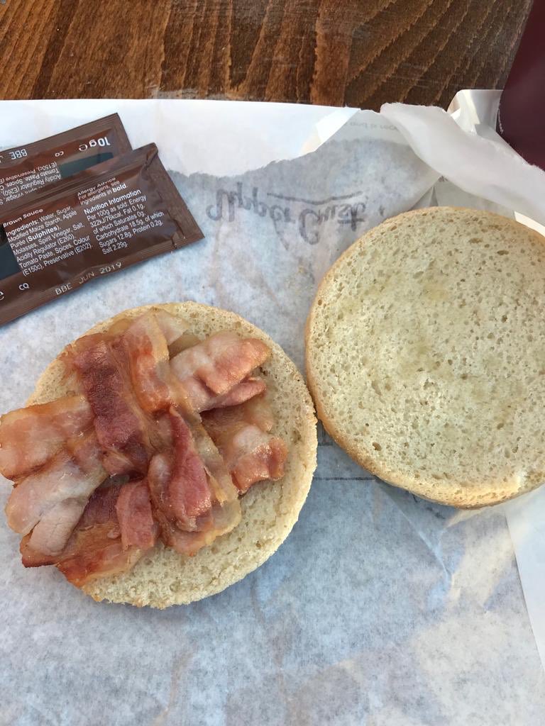 Louisaelle's tweet photo. . How can you call this a bacon sandwich?! @UpperCrust_uk it’s literally just fat. Disgusting and a complete rip off! https://t.co/ejbY3J5Rq9