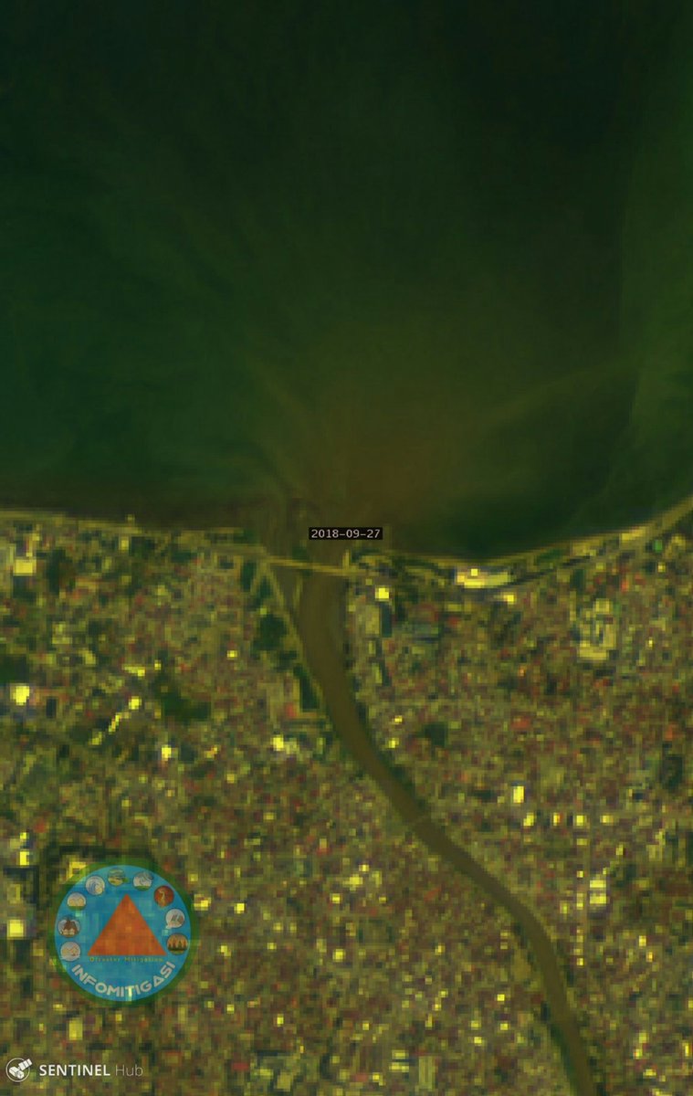 infomitigasi's tweet photo. Citra satelit #JembatanKuning Kota  Palu tanggal 27-September-2018 ( Sehari sebelum terjadi gempa &amp; tsunami ) via satelit #Sentinel2 #Copernicus diambil dari berbagai Band / Kanal. #PrayForPalu #PrayForDonggala https://t.co/Hbxo1pXlzP