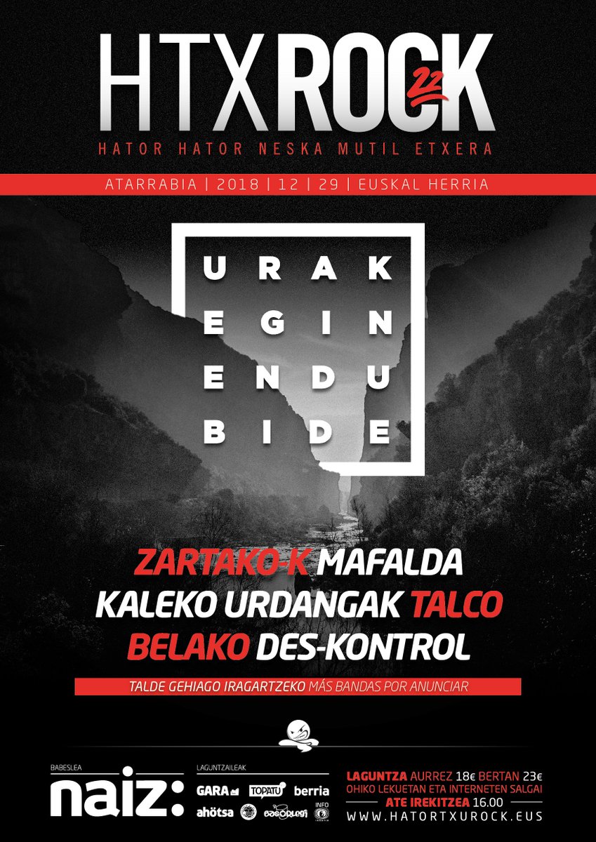 #HTX22 Abenduaren 29an Atarrabian. Erosi zure sarrera!
hatortxurock.eus/sarrerak/

🔴<a href="/Zartako_K/">Zartako-K</a> 
🔴<a href="/MafaldaGrupo/">Mafalda</a> 
🔴<a href="/KalekoUrdangak/">ligia</a>
🔴<a href="/TalcoSka/">N</a>
🔴<a href="/belakoband/">BELAKO</a>
🔴#Deskontrol