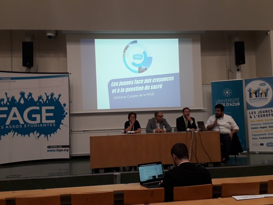 Lucas_Brvs's tweet photo. Table ronde: "Les jeunes face aux croyances et à la question du sacré " au #congres18 de @La_FAGE à #Nice cc @UNAEE @FACE_06 https://t.co/6eYKW8FAxk