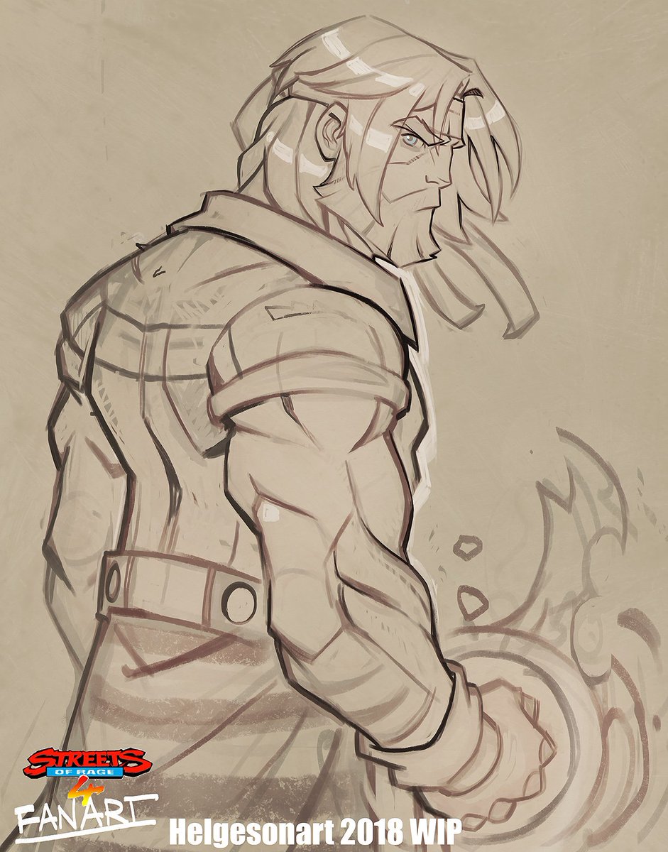 Helgesonart's tweet photo. Working on a Fanart of Axel Stone for Streets of Rage 4 by @lizardcube @dotemu @Guard_Crush Game looks amazing, thank you guys for treating it so well! Colors up next, might also do Blaze! Cheers :D https://t.co/yWmCt52zfq