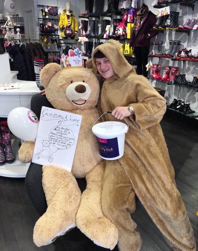 JoulesSUA's tweet photo. Just โbearโ with us, weโre raising money for Charity Week! Come on in to #joulesSUA and guess our furry friends name. Any donation above a pound iswelcome, all in the name of some fabulous causes #ShakespeareHospice #PrincesTrust #nuzzlets #FarmsForCityChildren https://t.co/FhWlrT3C3m