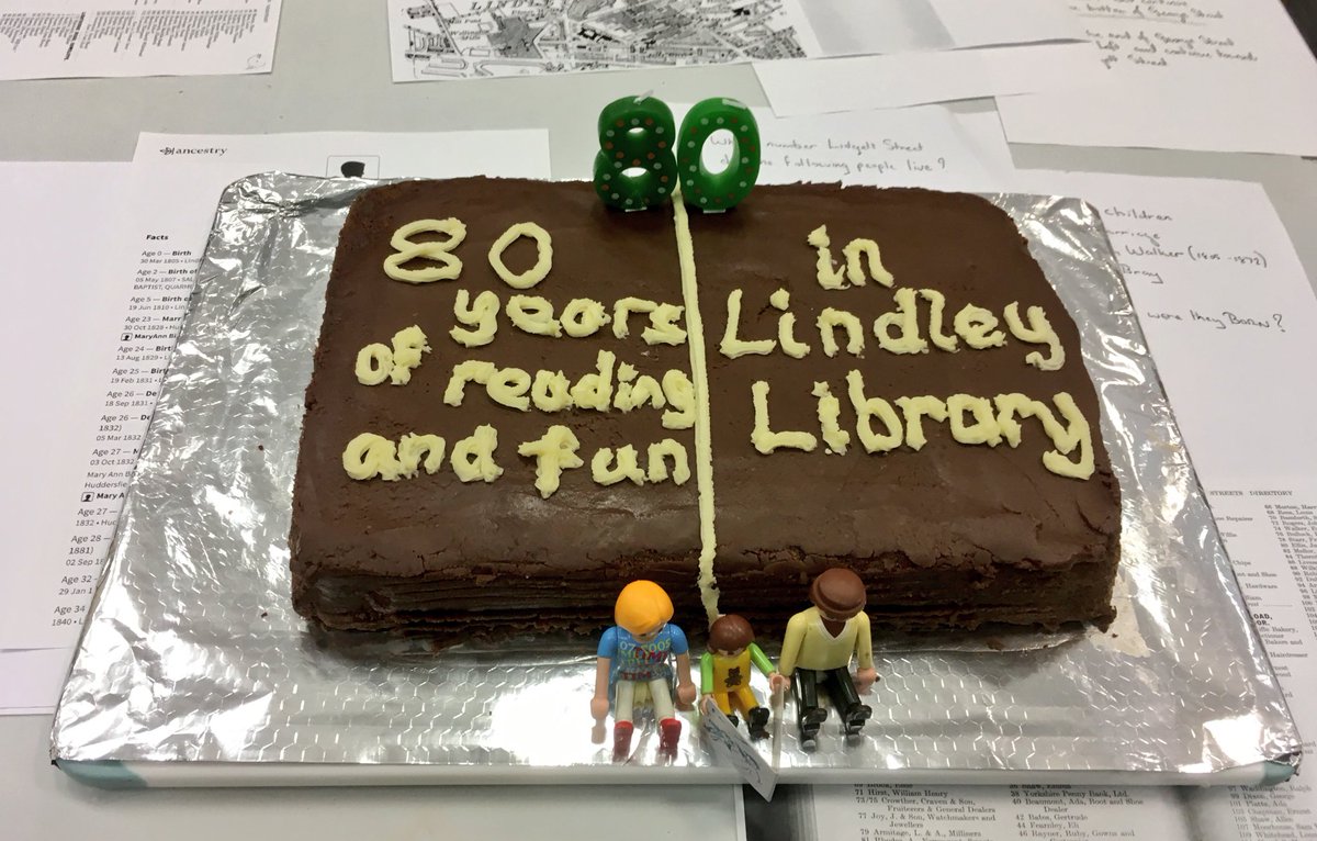 80 years of #Lindley Library today! Former District #Librarian Patricia Hamilton has joined us to celebrate. We’ve an exhibition on the #history of the library, games, puzzles and cake - open till 2. Thanks to Chris Ellis, the Local History Group and <a href="/GroupLindley/">Lindley Library Community Group</a>