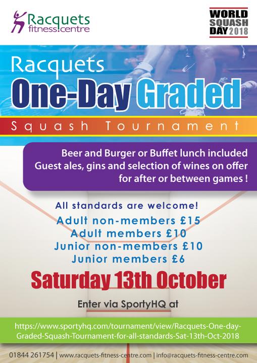 RacquetsSquash's tweet photo. Racquets One-Day Graded Squash Tournament – October 13 2018

Beer and Burger or Buffet lunch included! Guest ales, gins and selection of wines on offer for after or between games!
All standards welcome
Enter via SportyHQ at:
https://t.co/qHfT8YqJKw https://t.co/7PZj1EVbs0