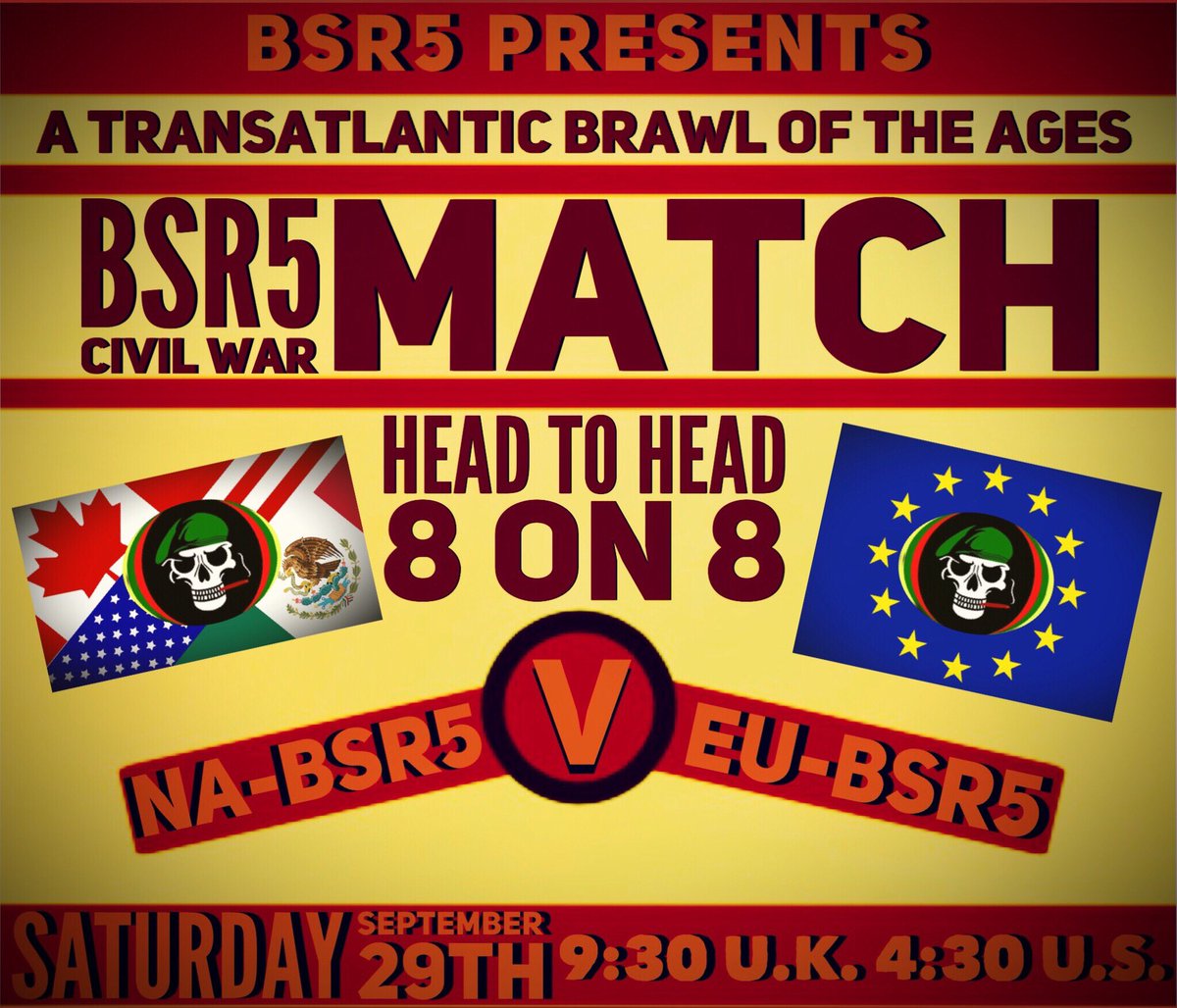 BSR5Official's tweet photo. #BSR5CivilWar 🗓 29thSeptember 9:30pm UK 🕦4:30pm EST
>9 & 1/2 hours to go< who will WIN #Braggingrights ? #WatchThisSpace #BSR5 #competitivebattlefield https://t.co/iIDn9nHAHQ