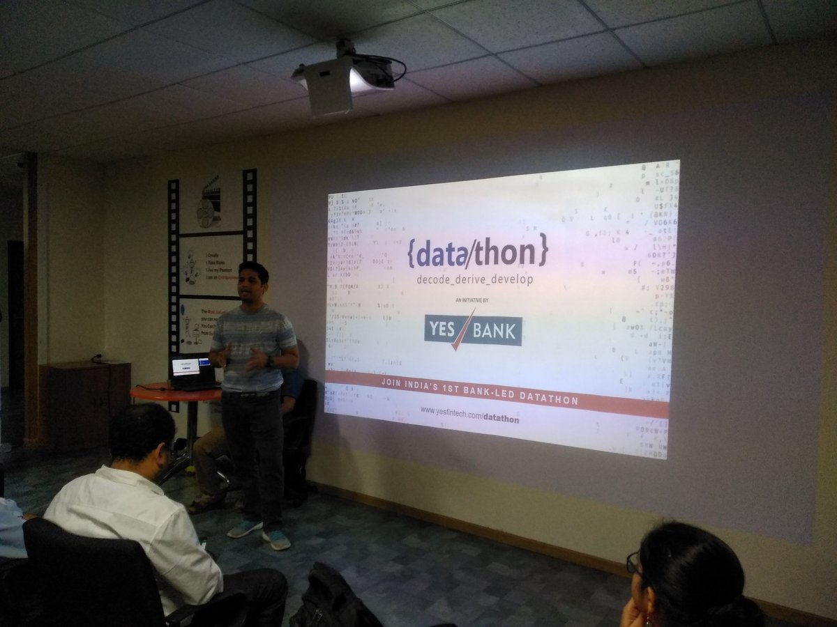 skipiit's tweet photo. Saiprasad from @YESBANK speaking about #ybdatathon #data #meetup https://t.co/zAm3zHgSSo