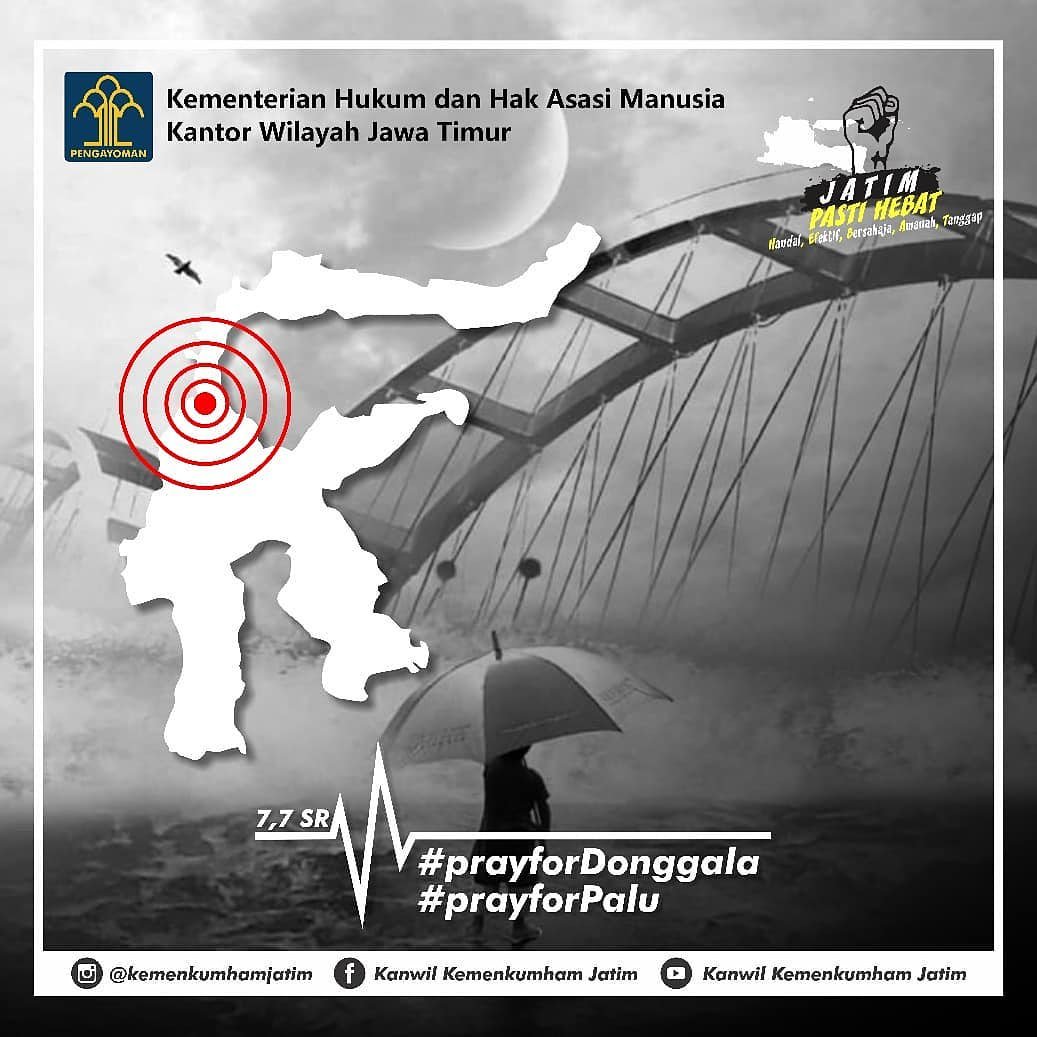 Keluarga besar Kanwil Kemenkumham Jatim menghaturkan bela sungkawa yang sedalam-dalamnya atas musibah gempa yang terjadi di Donggala, Palu dan sekitarnya.
<a href="/DITJEN_PAS/">DitjenPemasyarakatan</a> 
@Kemenkumham_Jtm
<a href="/susy_pas/">susy_pas</a>