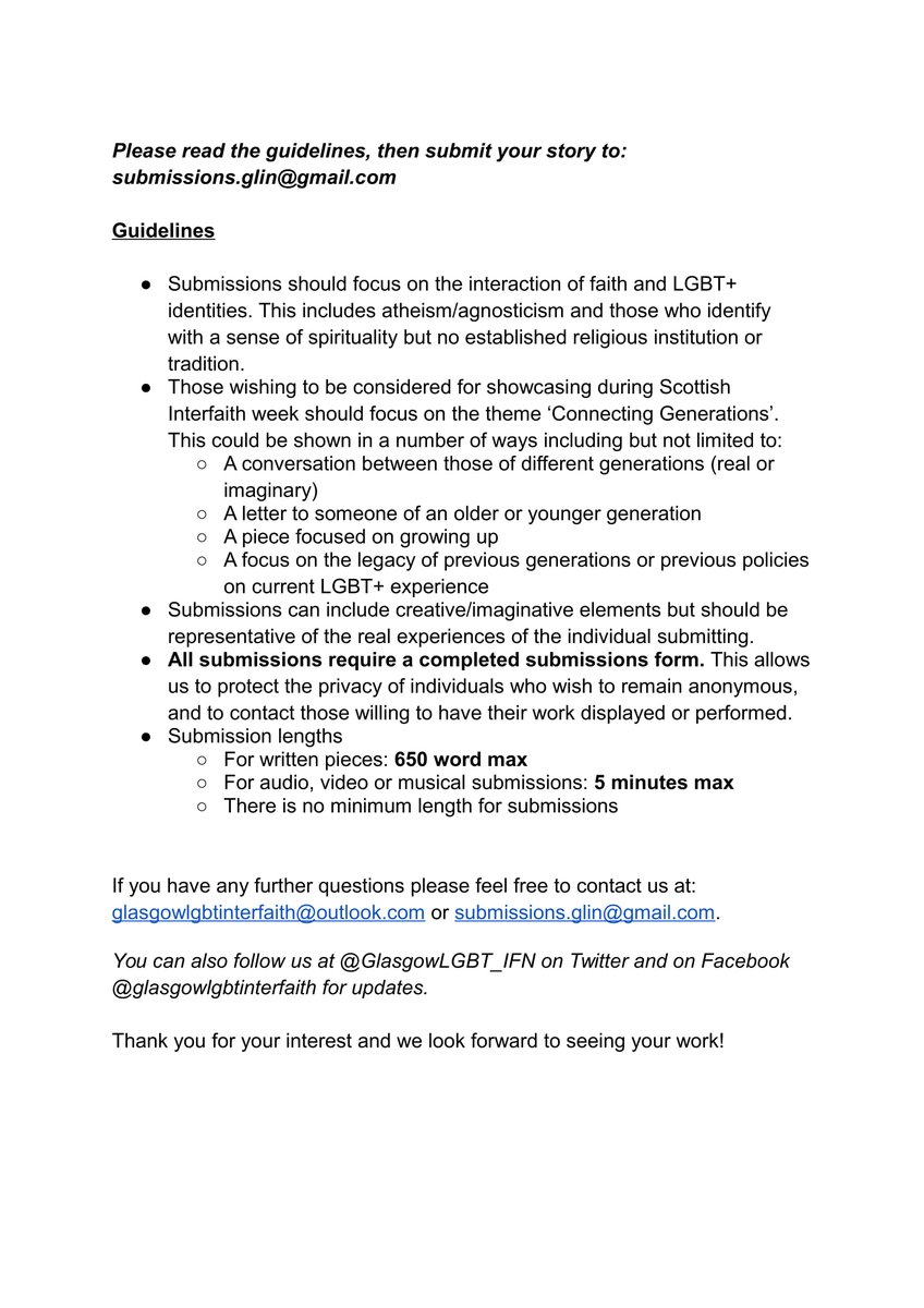 GLIN's Scottish Interfaith Week Event:
We are seeking a diverse range of creative submissions to be showcased based on the theme of ‘Connecting Generations.’
(When emailing your submissions, please also fill out this form: docs.google.com/forms/d/e/1FAI… )