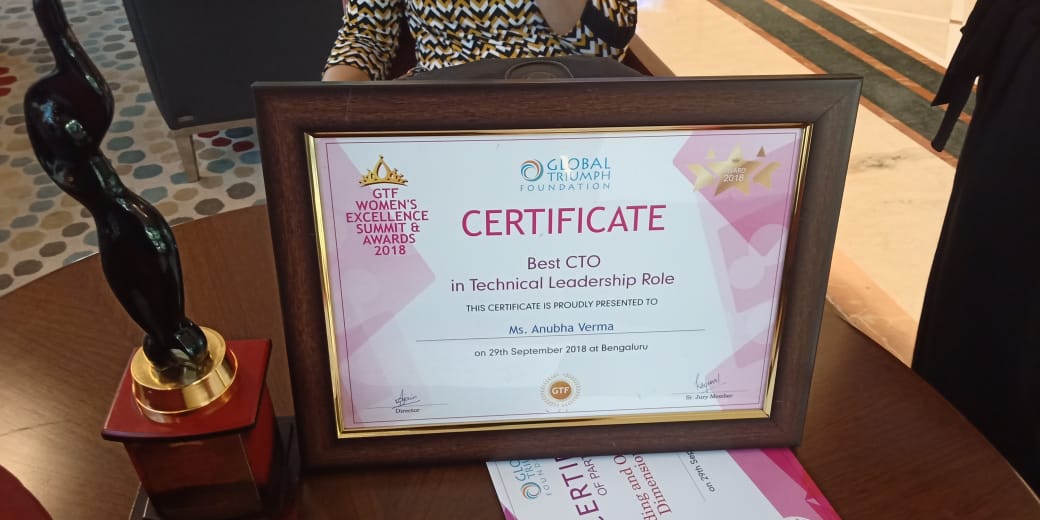 RentSher's tweet photo. RentSher CTO @anubhaverma has been awarded as Best CTO in #Technical Role at #GTF Women’s Excellence Summit and #Awards 2018 by @Globaltriumphfoundation held at @RoyalOrchidBangalore. https://t.co/7W2TvUTlWH