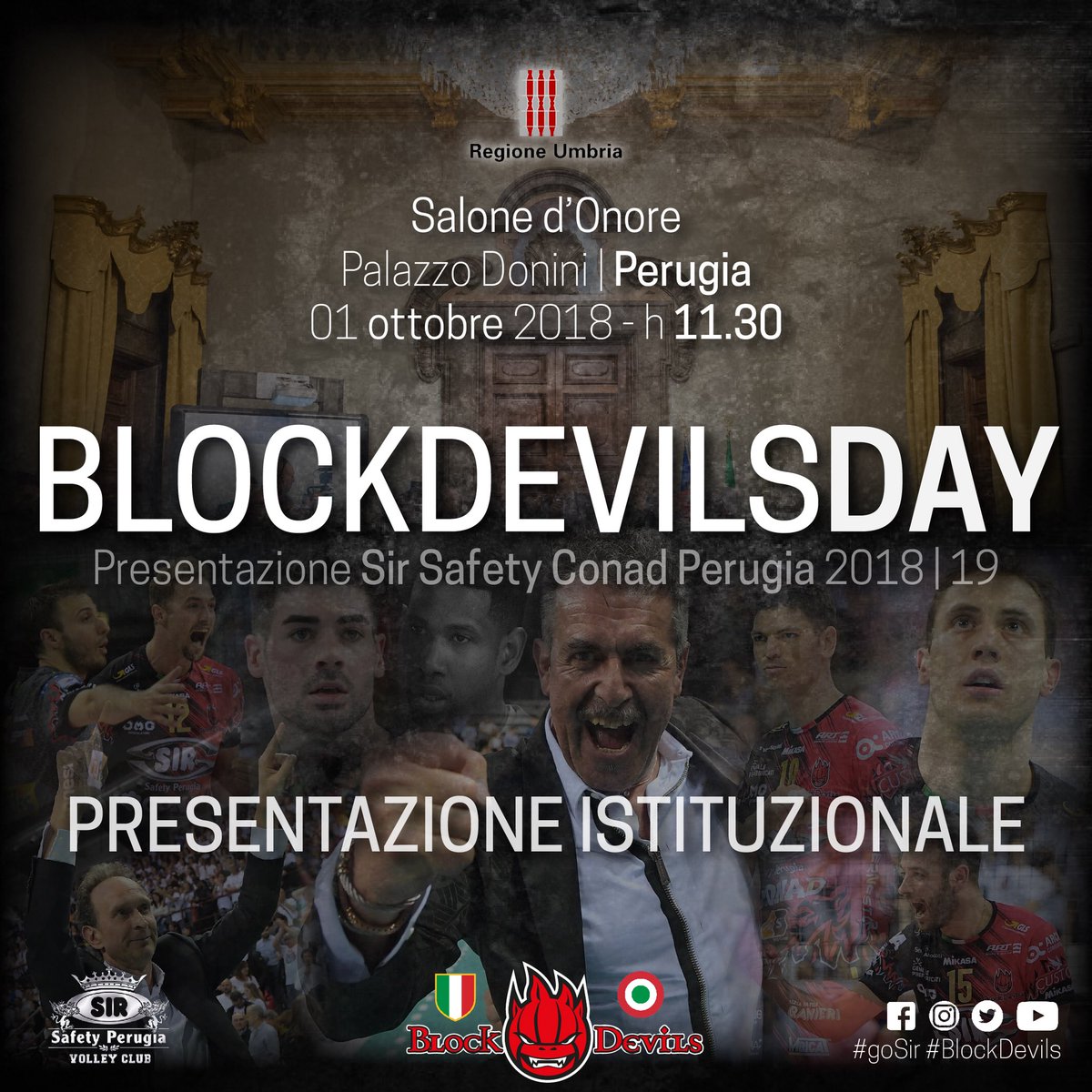 SIRVolleyPG's tweet photo. #BlockDevilsDay -2
🗓Due giorni soli ci separano dal BlockDevils Day!
Si comincia alle 11.30 con la Presentazione Istituzionale a Palazzo Donini.
Alle 18.30 da @autocentrigiustozzi per la presentazione ai tifosi!
#goSir #BlockDevils #SirSafetyConadPerugia #diventiamoLeggenda https://t.co/ElvCmzhc3d
